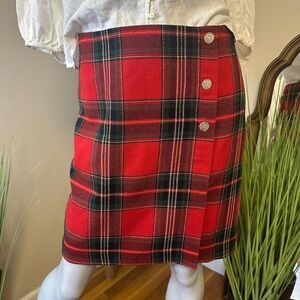 Talbots Red Plaid A-Line Skirt with Gold Buttons 4P EUC